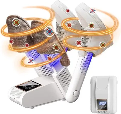 Image de Sèche-chaussures électrique avec lampe UV, antibactérien, air chaud à 360°, minuterie, pliable, blanc