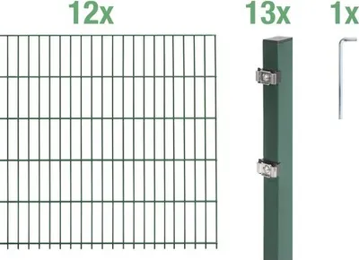 Immagine prodotto di Alberts 648763 Doppelstabmattenzaun als 26 tlg. Zaun-Komplettset, grün, Höhe 100 cm, Länge 24 m