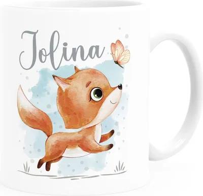 Produktbild von Kindertasse Kunststoff Tiermotive Bär, Hase, Fuchs mit Namen personalisierte Namenstasse für Kinder SpecialMe® Fuchs kunststoff-weiß standard