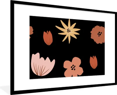 Produktbild von MuchoWow® MuchoWow® Gerahmtes Poster Blumen - Schwarz - Muster 90x60 cm - Poster mit zchwarzem Bilderrahmen - Wanddekoration - Fotos