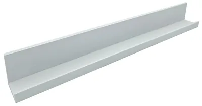 A white floating shelf against a white background.