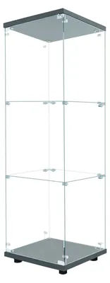 Produktbild von Glasvitrine - Wandmontierter Schaukasten - 3 Einlegeböden - 125×42×36 cm - ESG-Sicherheitsglas - Metallrahmen - Ohne Beleuchtung - Schwarz
