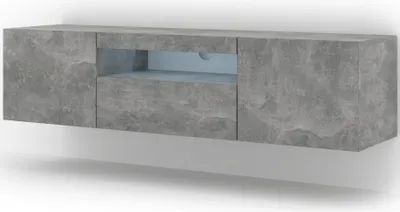 Obrázek produktu pro Nízká TV skříňka AURA 150 cm Závěsná nebo stojící univerzální skříňka pod televizi TV skříňka Příborník Závěsná skříňka BETON s LED diodami