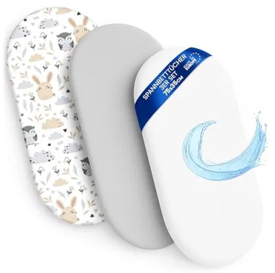 Productafbeelding van PromoHome® 3-delige set rekbare lakens voor babybed – 35x75 cm, zacht materiaal, waterdichte bescherming, grijs