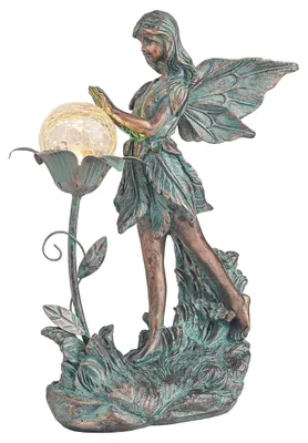 Gartenfigur Fee mit Solarlicht, Bronze, 26,9x21,6x11,4 cm