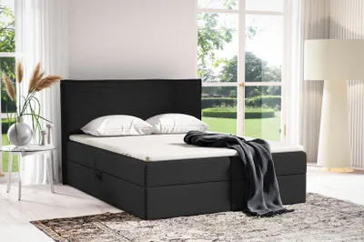 Produktbild von Boxspringbett 180x200 POSSO von ANTONIO mit Bettkästen und Topperr, Doppelbett mit Bonell Federkernmatratze, Härtegrad H4, Bezug - Cord in Schwarz