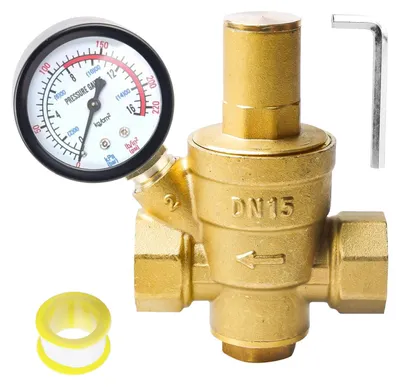 Druckregler 1/2" DN15 mit Manometer, Messing, einstellbar