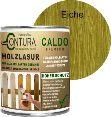 Produktbild von 750ml - Holzlasur Dickschichtlasur Set + Pinsel 2in1 Dauerschutzlasur Holzschutz Lasur - 06 Eiche
