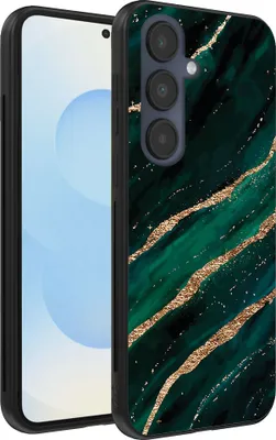 Produktbild von Smartphonica Handytasche geeignet für Samsung Galaxy S25 mit Marmordruck - TPU Rückseite Abdeckung Fall Marmor Design - Grün Gold