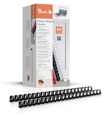 Produktbild von Peach PB416-02 Plastikbinderücken DIN A4, 16 mm, 145 Blatt, 100 Stück, schwarz