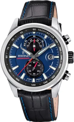 Produktbild von Festina Herrenuhr Timeless Chronograph Armbanduhr Leder schwarz blau UF20695/5
