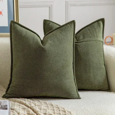 Produktbild von 2er Set Chenille Kissenbezüge Moosgrün 45x45 cm