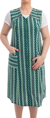 Produktbild von Tobeni Damen Kittelschürze lang mit Reissverschluss und Taschen ohne Arm 100% Baumwolle, Farbe:Design 38, Grösse:52