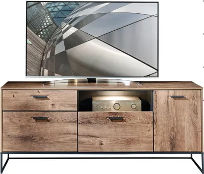 Produktbild von TV-Sideboard im Industrial Design in Haveleiche Cognac mit graphit MINNEAPOLIS-55 inkl. LED-Beleuchtung B/H/T ca: 175/75/48 cm