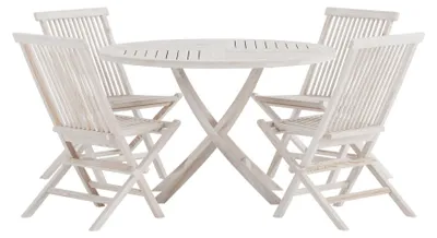 Zdjęcie produktu dla Kenya zestaw ogrodowy stół Ø120cm biały 4 krzesła whitewash.