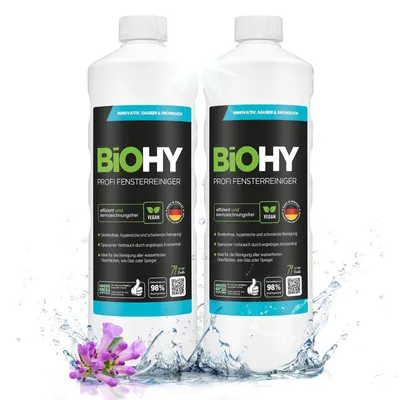 Produktbild von BiOHY Profi Fensterreiniger + Dosierer, Glasreiniger, Fensterputzmittel, 2 x 1 l