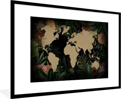 Produktbild von MuchoWow® MuchoWow® Gerahmtes Poster Weltkarte - Pflanzen - Blumen 90x60 cm - Poster mit zchwarzem Bilderrahmen - Wanddekoration - Fotos