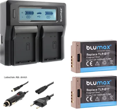 Produktbild von 2x Akku + Lader für Canon LP-E17 EOS  M6 750D 760D  R10 R50 USB Typ-C 1000 mAh
