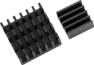 Produktbild von AZ-Delivery Weiteres Zubehör 2er Set schwarze Alu Kühlkörper passiv für Raspberry Pi 3 mit wärmeleitender Spezialklebefolie, 1x Set