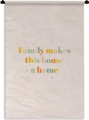 Produktbild von MuchoWow® Wandteppich Wandbehang Zitate - Familie - Die Familie macht das Haus zu einem Zuhause - Sprichwörter 60x90 cm Tapisserie Dekoration Wandtuch - Foto-Teppich - Abwaschbar
