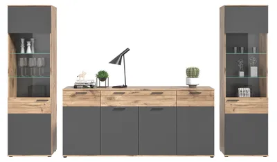 Produktbild von Wohnwand MASON W03 3-teilig - Nox Eiche und Basalt grau