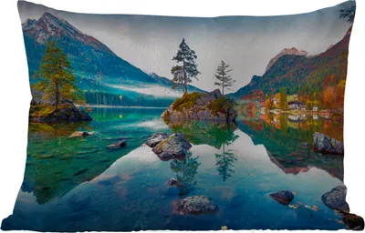 Produktbild von MuchoWow® Outdoor Kissen - Berge - See - Bäume - Natur - Wasser - 50x30 cm - Wetterfest - Lounge Kissen - Sofa kissen - Wohnzimmer Dekoration