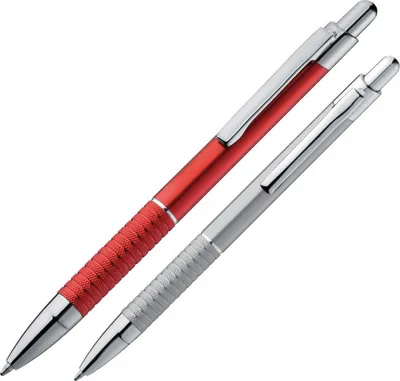 Produktbild von 10 Kugelschreiber aus Metall / Farbe: je 5x metallic grau/silbergrau und rot