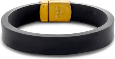 Produktbild von Frank 1967 7FB-0556 Silikonarmband – Herren – Stahlverschluss – Vintage-Look – 21 cm – 14 x 3,8 mm – Schwarz – Goldfarben