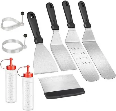 Obrázok produktu pre Sada nerezových grilovacích nástrojov, lopatka, škrabka, obracačka na hamburgery, príslušenstvo na grilovanie