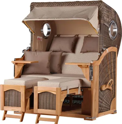 Produktbild von Strandkorb-Set - bene living - Ammersee Teak - PE grau - Modell 510 - inkl. Liftersystem
