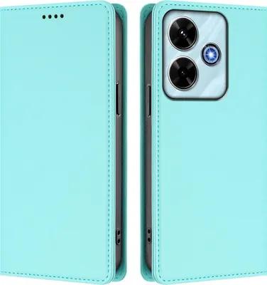 Image de Étui en cuir pour Xiaomi Redmi 13 4G, étui à rabat magnétique en cuirPolyuréthaneavec support, vert menthe