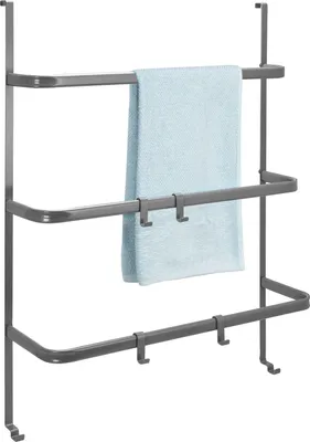 Produktbild von bremermann Tür-Hängeregal aus Metall, 3 Handtuchstangen und 4 Haken, grau