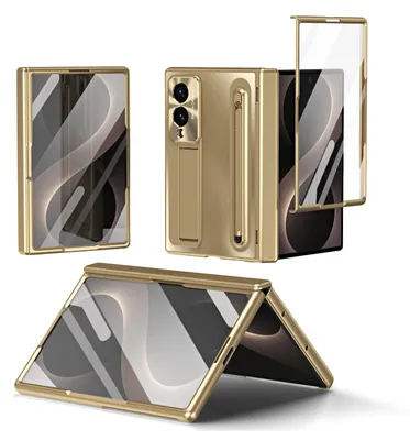 Obrázek produktu pro Pouzdro pro Samsung Galaxy Z Fold 8 galvanizované pouzdro se S Pen a držákem na pero, ochranná fólie na displej, ochrana pantu a stojánkem Zlato