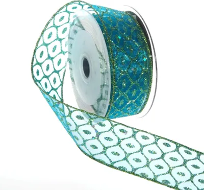 Produktbild von Organzaband mit Glitzerwabe - türkis-grün - 40 mm - 10 m - 93191-40-10-67