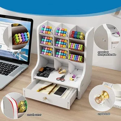 Produktbild von Famanu Schreibtisch-Organizer Multifunktional mit Schublade - Weiß