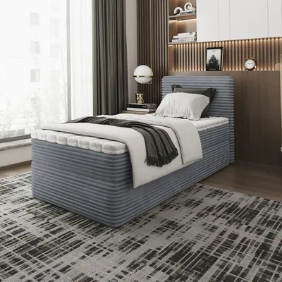Produktbild von Bett Boxspringbett SENO MINI Topper T25 mit Bettkästen - Doppelbett, Stauraum, Schlafzimmer, Polsterbett 80x200, Grau -Tilia 85