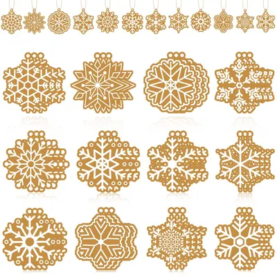 36 Holz-Lebkuchen-Schneeflocken-Ornamente, Weihnachtsbaumschmuck