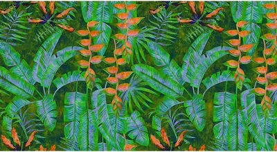 Produktbild von Tadessi Fototapete | Dschungel | 5.00 m x 2.70 m | Grün | Orange | Wandbild | Digitaldruck