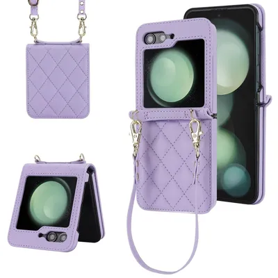 Immagine prodotto di Per Samsung Galaxy Z Flip7 FE / Flip6 5G Design Cover protettiva Struttura a rombi con cordini Viola