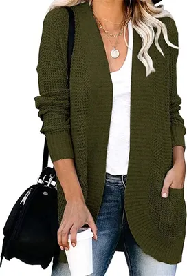 Produktbild von ASKSA Damen lässig Langarm Strickpullover lässigStrickjacke Casual Weicher, Armeegrün M