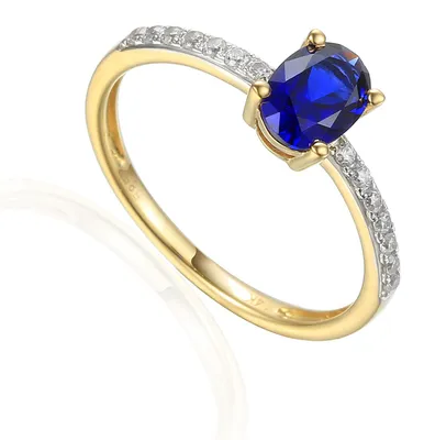 Produktbild von 585er Gelbgold Damenring mit synth. Saphir und Zirkonia Gr. 54