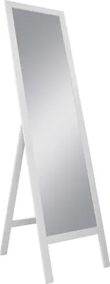 A white floor mirror with a stand.