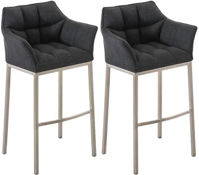 Produktbild von CLP 2er Set Barhocker Damaso Stoffbezug mit Vierfußgestell aus Metall bis 240 kg | Farbe dunkelgrau Gestell Farbe edelstahl