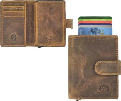 Produktbild von Greenburry Kartenbörse Leder Kreditkartenetui Vintage Minibörse Herren RFID sahara tan