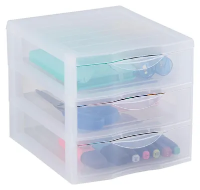 Produktbild von Aufbewahrungsbox aus Kunststoff mit 3 Schubladen, Format A6, Höhe 17 cm