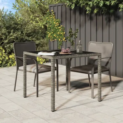 Zdjęcie produktu dla Stół ogrodowy Living Store 90x90x75 cm szkło hartowane polirattan szary