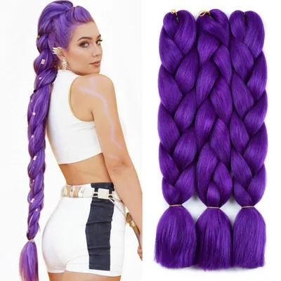 Immagine prodotto di Capelli sintetici per trecce, colore viola, lunghezza 24 pollici, confezione da 3 pezzi