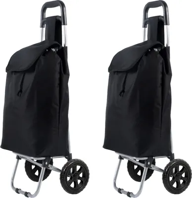 Produktbild von 2er Set Einkaufstrolley Schwarz Klappbar | Einkaufs Trolley Trolli Roller Faltbar | Einkaufsroller Einkaufshilfe | Einkaufswagen Transportwagen