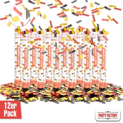 Produktbild von Party Popper 40cm Deutschland 12er Set Schwarz Rot Gold Fanparty Konfetti Deko Fußball