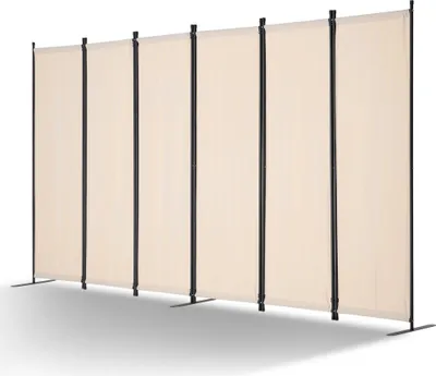 Obrázok produktu pre Priečka v miestnosti 311 cm - 6 panelov - béžová zástena na ochranu súkromia v kancelárii - dekoratívny interiérový dizajn - skladacia zástena na ochranu súkromia